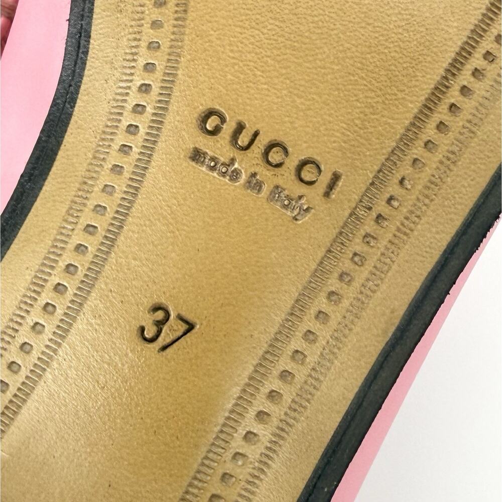 NIB Gucci Jordaan EU 37 US 7 Butterfly Pink Leather Gold Horsebit Flat Loafer - Picture 14 of 15